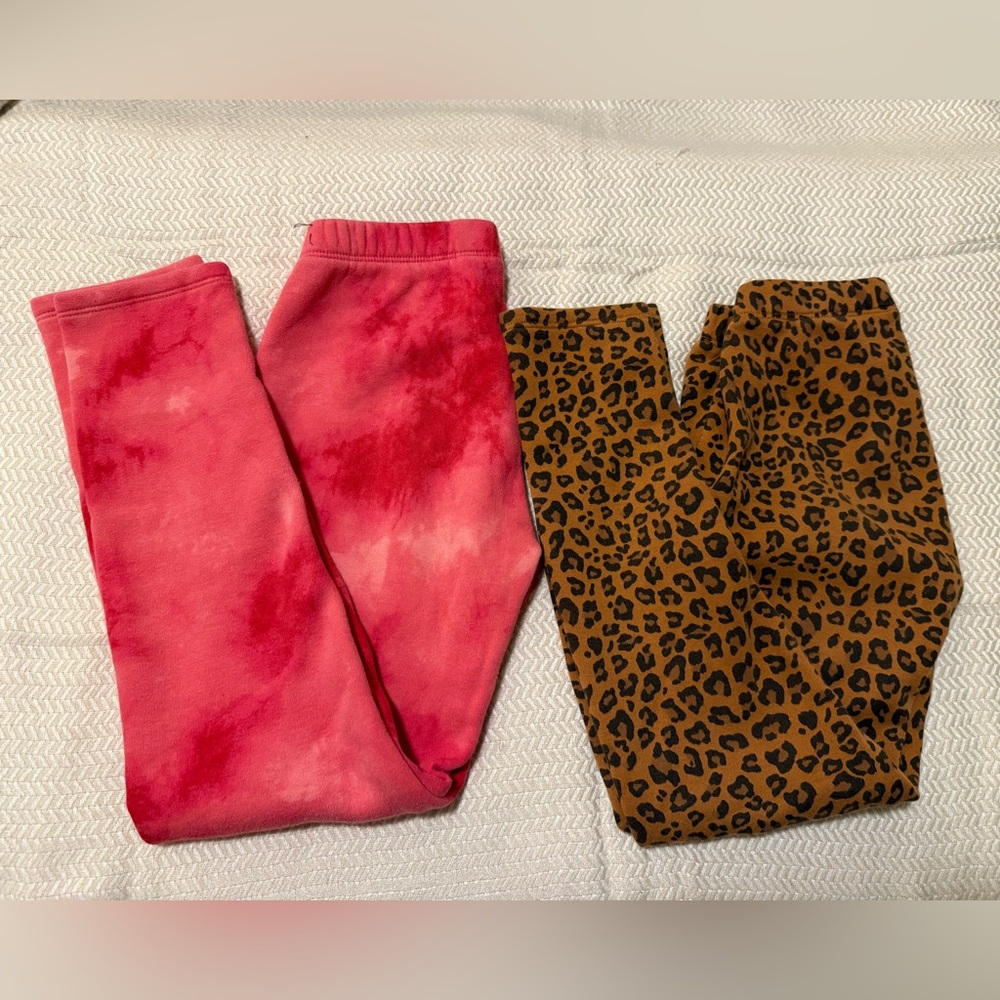 GAP Kids Pink Tie-Dye and Leopard Fleece Leggings